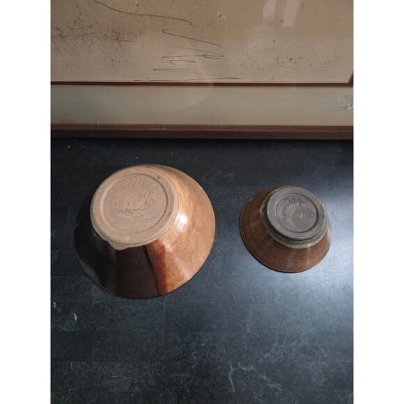Set of 2 MAM Studio Pottery Bowls Brown Glaze Handmade 7.5" & 4.75" Signed - Picture 7 of 10